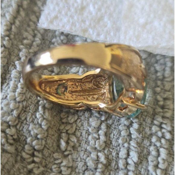 HSN Sterling Silver 18k Gold Technibond Ring Large Oval Aquamarine Size 8.5 - Picture 8 of 11